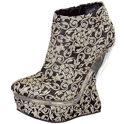 Quipid Sleek-01 Embroidered Heel Wedge Bootie