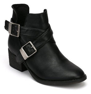 Bronco-11 Leatherette Designer Cut Out Round Toe Ankle Bootie