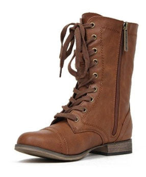 Georgia-21 Leather Lace Up Round Toe Mid-calf Military Combat Boot