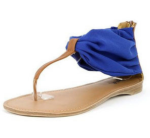Agency-186 Chiffon T-strap Flat Sandal - Coral Blue