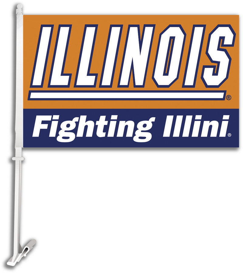 Illinois Fighting Illini Car Flag W/wall Brackett