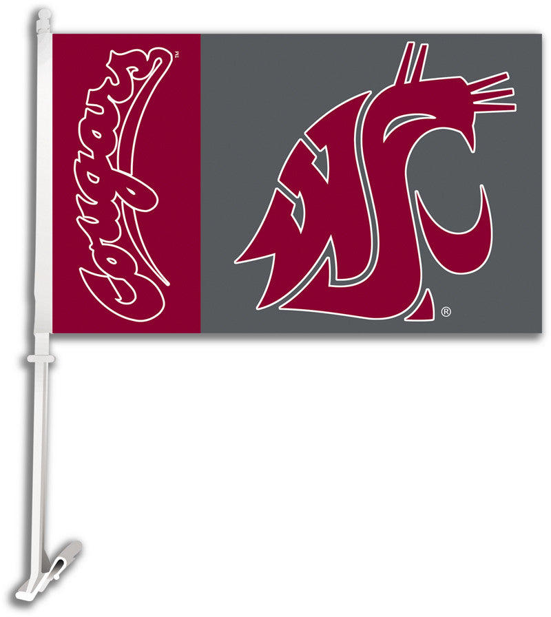 Washington State Cougars Car Flag W/wall Brackett