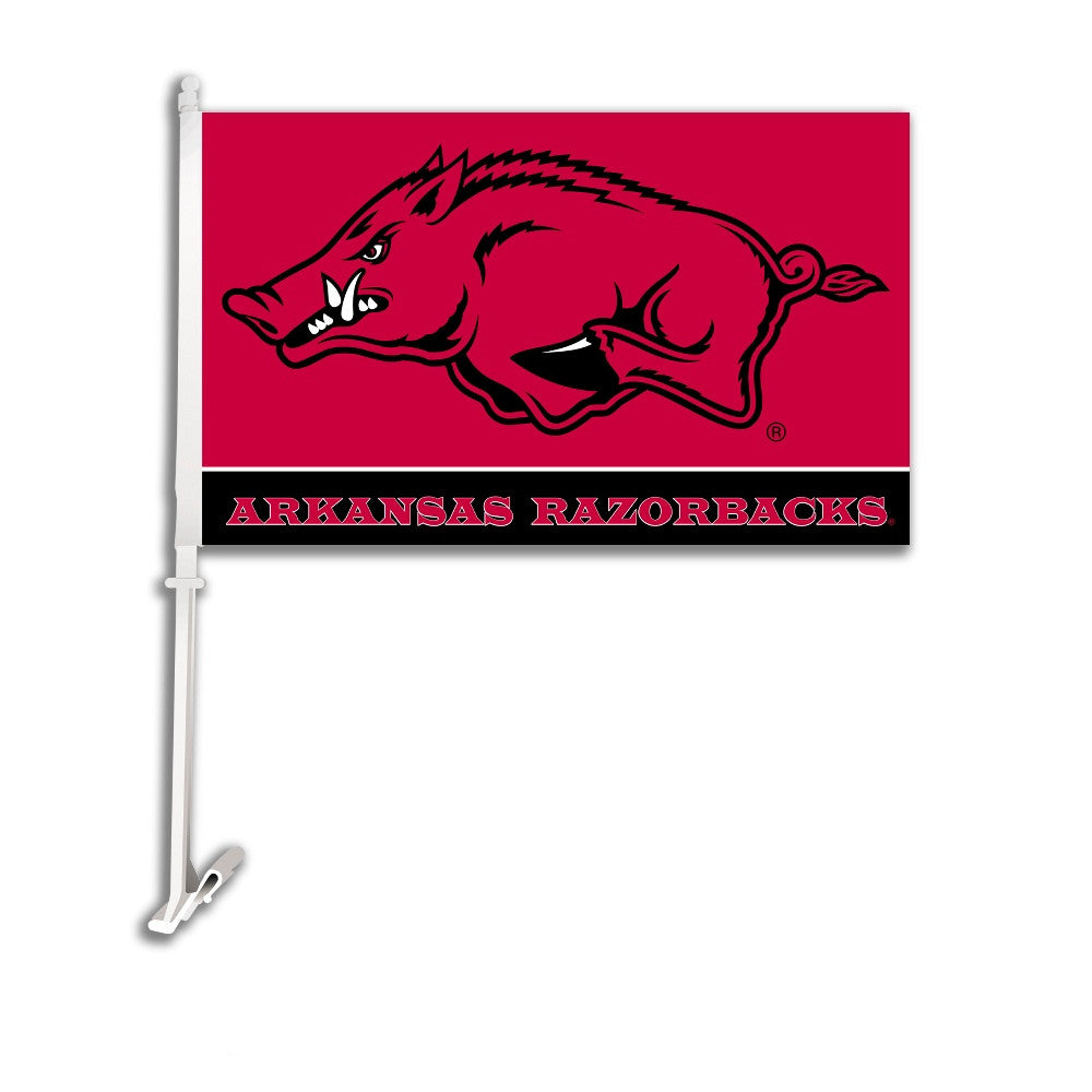 Arkansas Razorbacks Car Flag W/wall Brackett