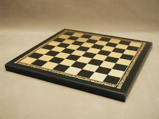 10 1/2" Pressed Leather Chess Board, Black And Gold, 1" Square