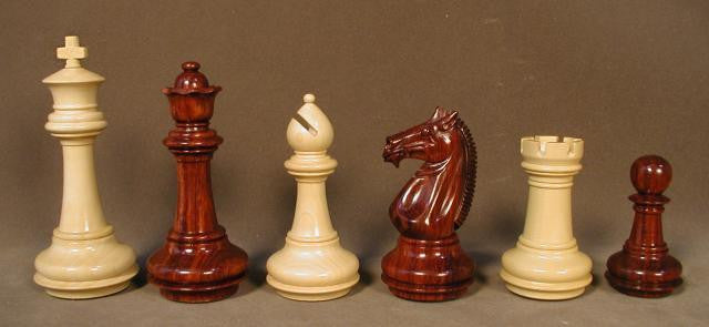 Bud Rosewood And Boxwood Meghdoot Chess Pieces, Triple Weighted With Leather Pads, 4" King