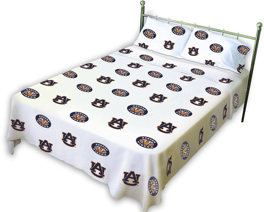 Auburn Printed Sheet Set Full - White - Aubssflw By College Covers