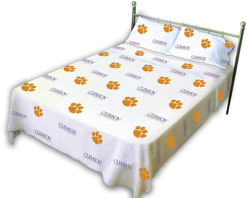 Clemson Printed Sheet Set Full - White - Clessflw By College Covers