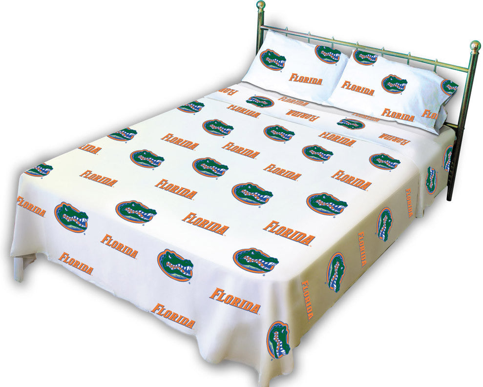 Florida Printed Sheet Set Full - White - Flossflw By College Covers