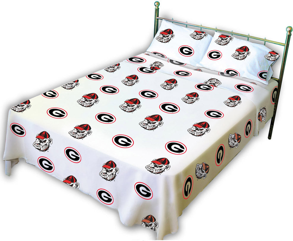 Georgia Printed Sheet Set Full - White - Geossflw By College Covers