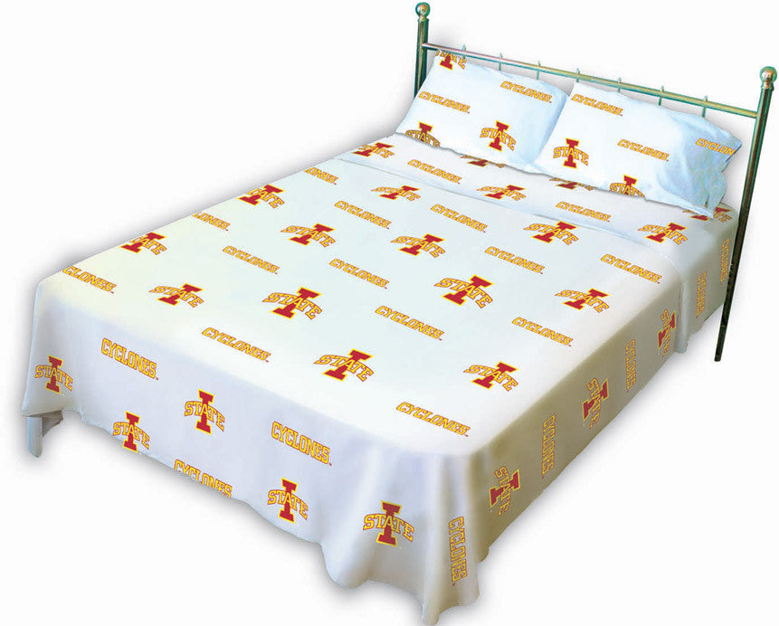 Iowa State Printed Sheet Set Queen - White - Isussquw By College Covers