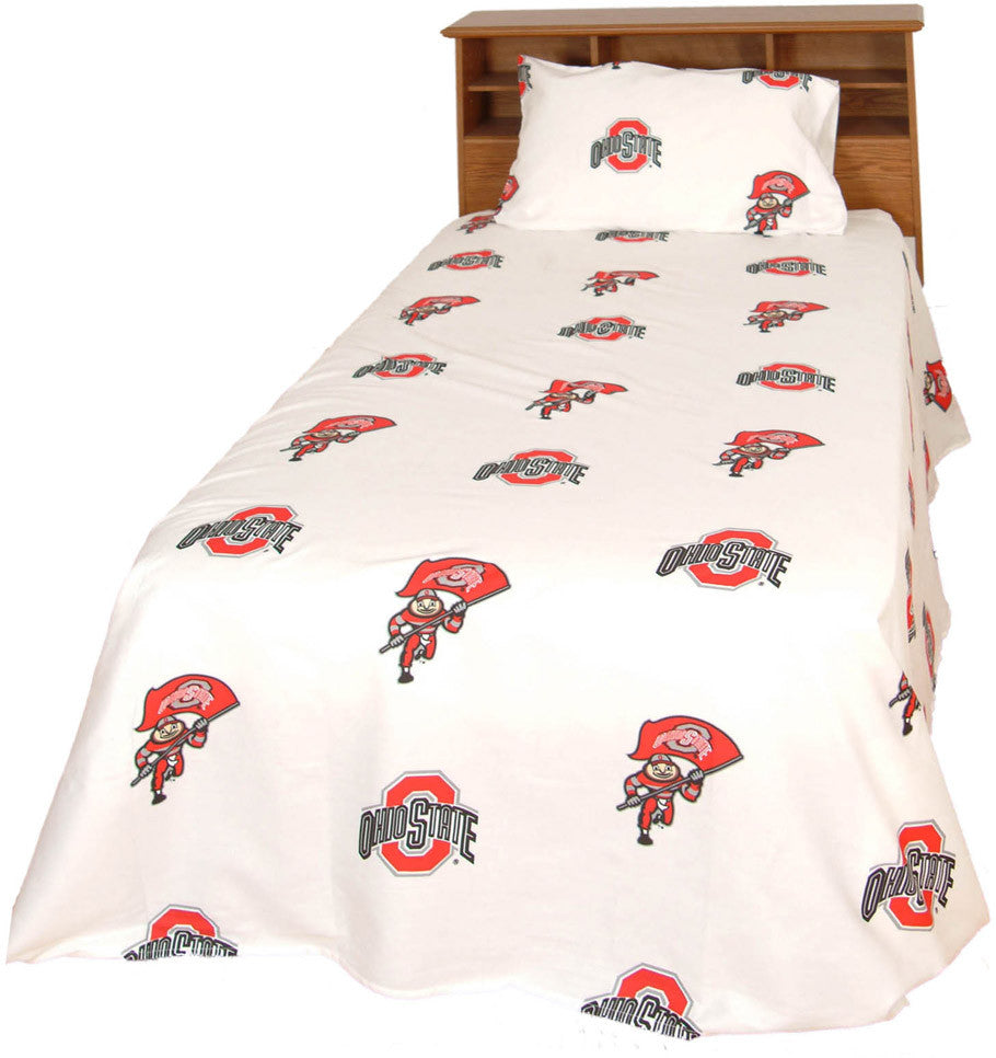 Ohio State Printed Sheet Set Queen - White - Ohissquw By College Covers