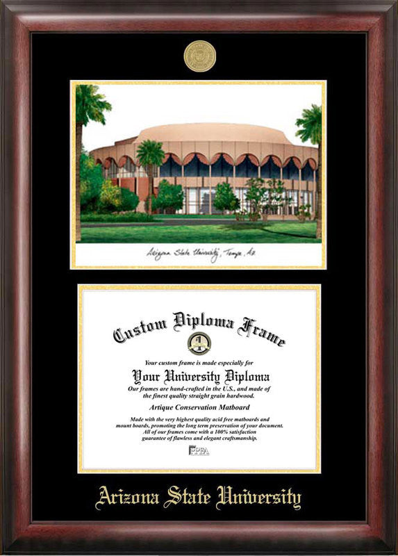 Arizona State University Gold Embossed Diploma Frame With Campus Images Lithograph