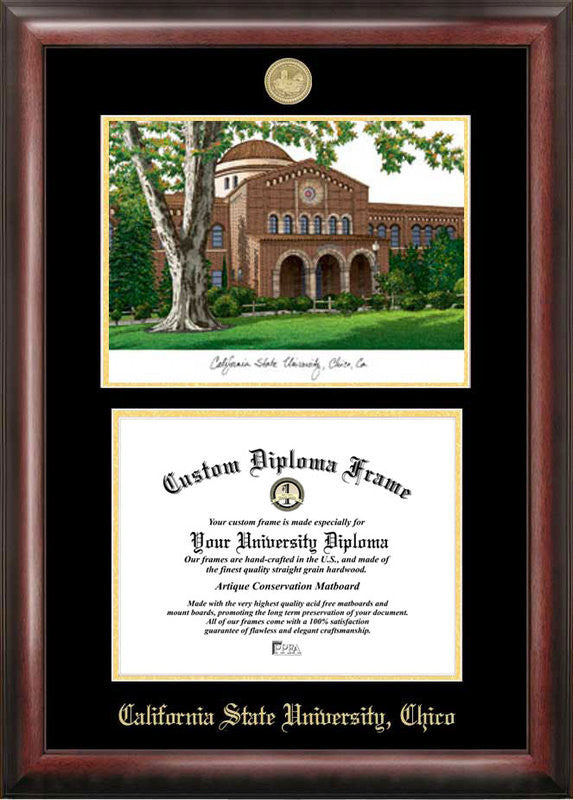 California State University, Chico Gold Embossed Diploma Frame With Campus Images Lithograph