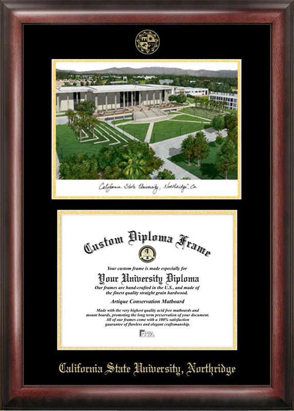 California State University, Northridge Gold Embossed Diploma Frame With Campus Images Lithograph