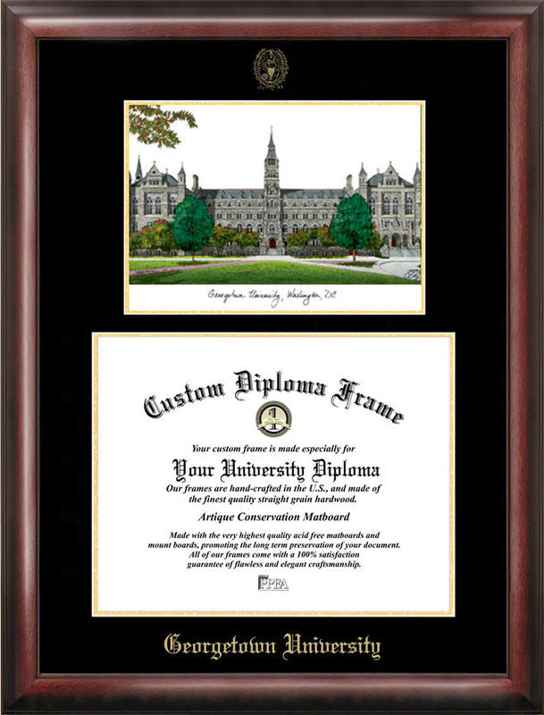 Georgetown University Gold Embossed Diploma Frame With Campus Images Lithograph