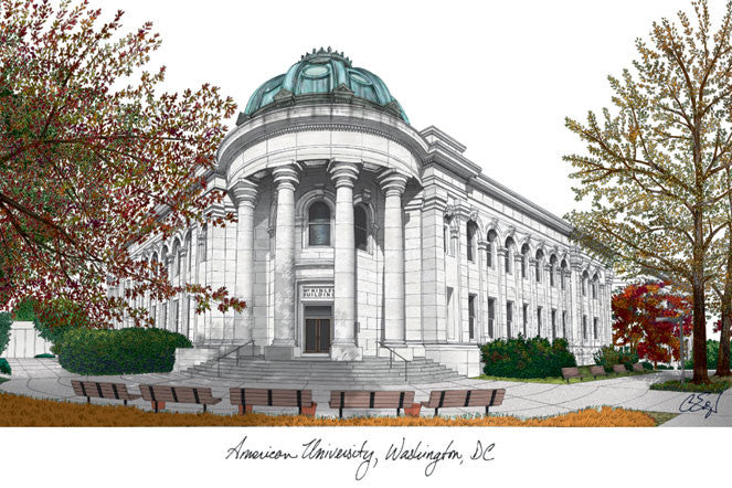 American University Campus Images Lithograph Print