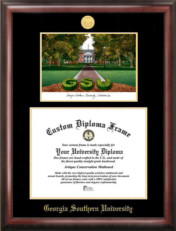 Georgia Southern Gold Embossed Diploma Frame With Campus Images Lithograph