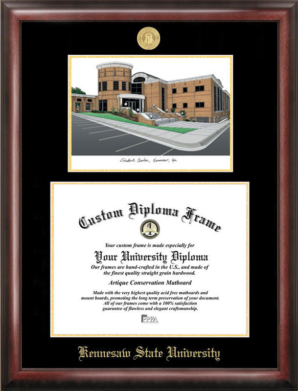 Kennesaw State University Gold Embossed Diploma Frame With Campus Images Lithograph