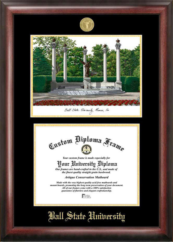 Ball State University Gold Embossed Diploma Frame With Campus Images Lithograph