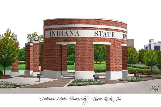 Indiana State Campus Images Lithograph Print