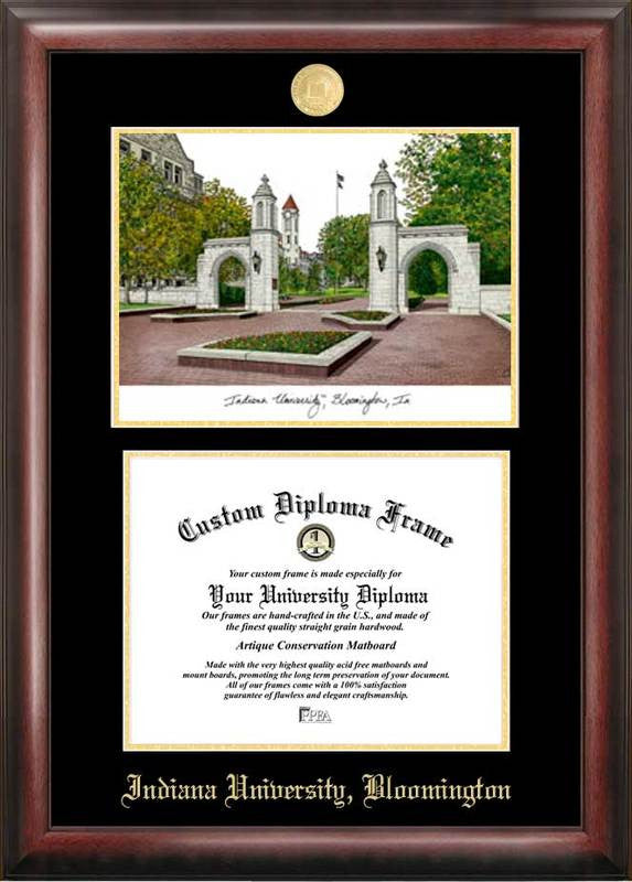 Indiana University, Bloomington Gold Embossed Diploma Frame With Campus Images Lithograph