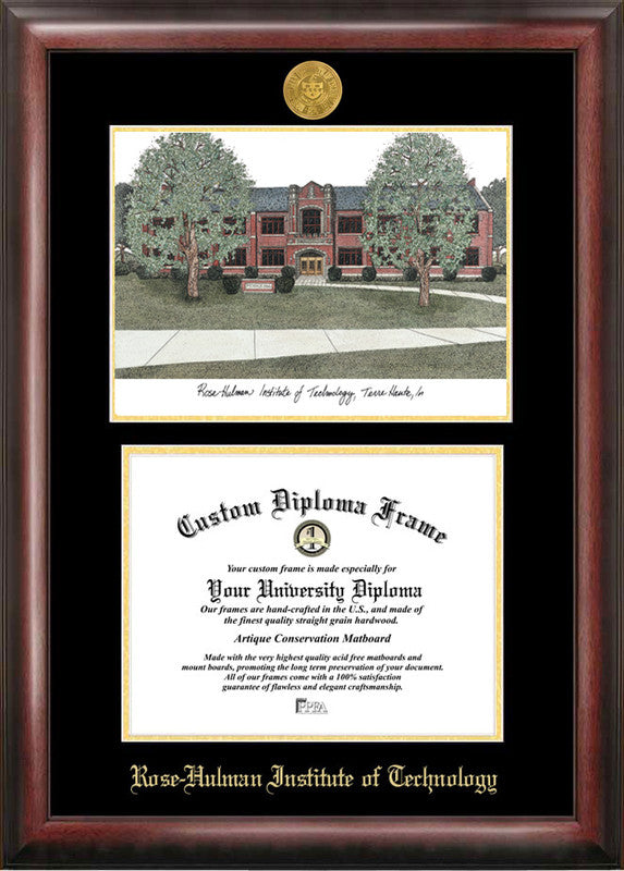Rose Hulman Institute Of Technology Gold Embossed Diploma Frame With Campus Images Lithograph