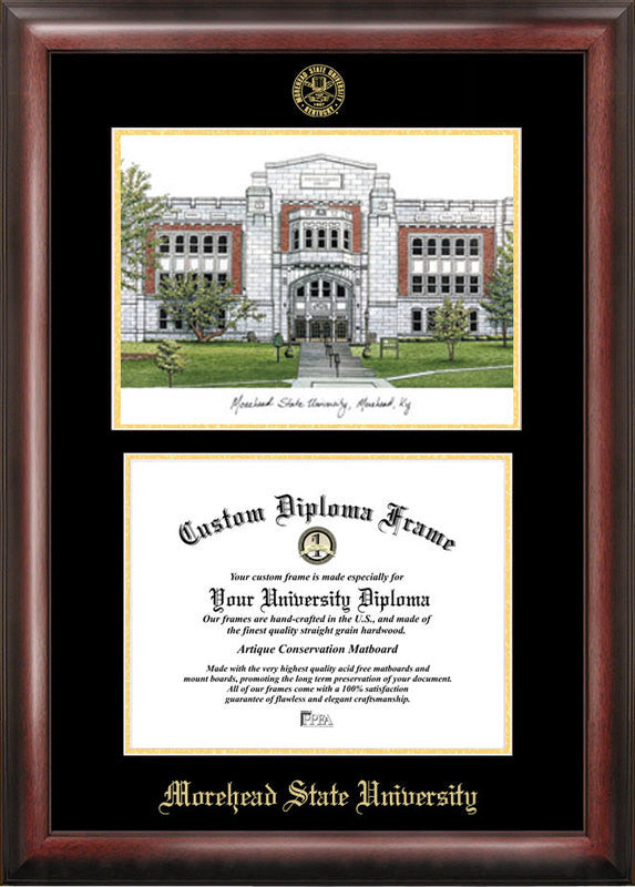 Morehead State Universitygold Embossed Diploma Frame With Campus Images Lithograph