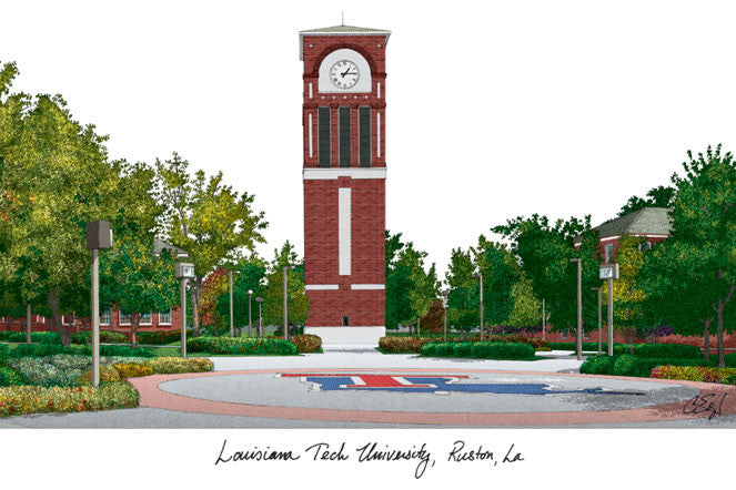 Louisiana Tech University Campus Images Lithograph Print
