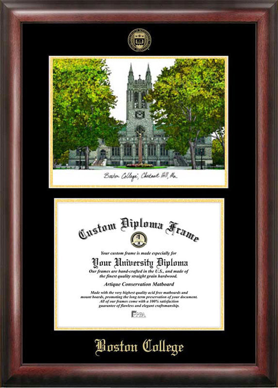 Boston College Gold Embossed Diploma Frame With Campus Images Lithograph