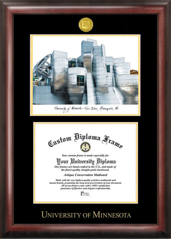 University Of Minnesota Gold Embossed Diploma Frame With Campus Images Lithograph