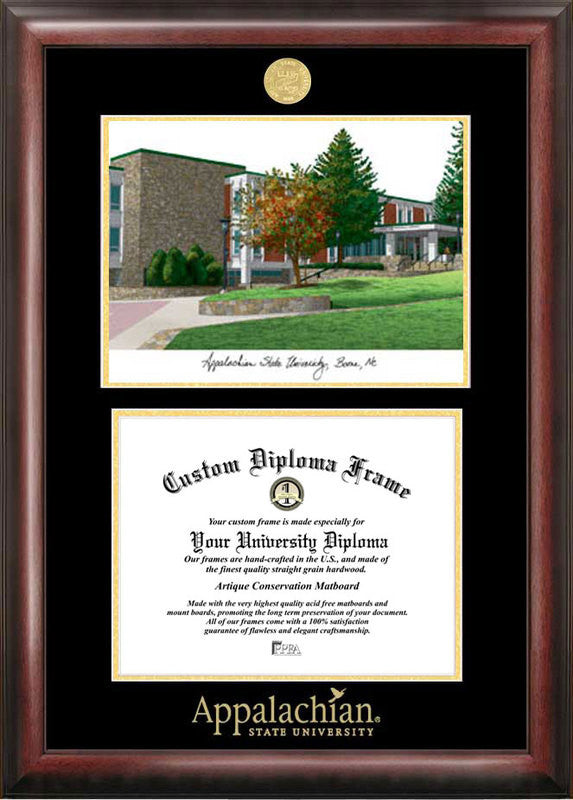Appalachian State University Gold Embossed Diploma Frame With Campus Images Lithograph
