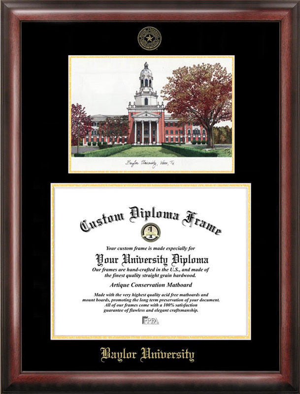 Baylor University Gold Embossed Diploma Frame With Campus Images Lithograph