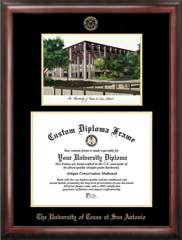 Abilene Christian University Gold Embossed Diploma Frame With Campus Images Lithograph