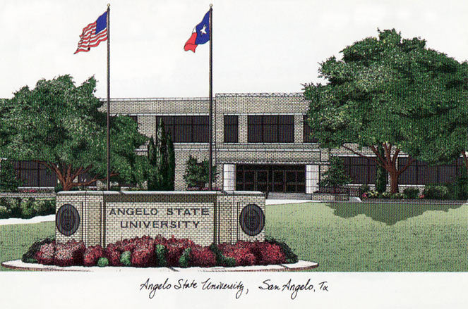 Angelo State University Campus Images Lithograph Print