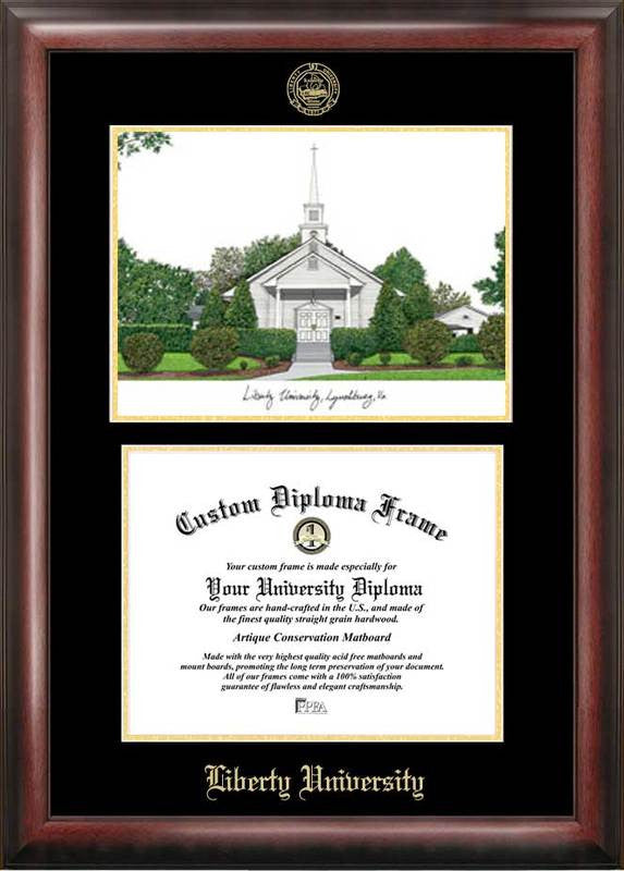 Liberty University Gold Embossed Diploma Frame With Campus Images Lithograph