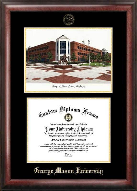George Mason University Gold Embossed Diploma Frame With Campus Images Lithograph