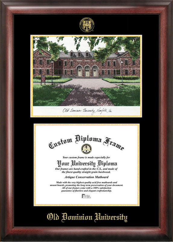 Old Dominion Gold Embossed Diploma Frame With Campus Images Lithograph