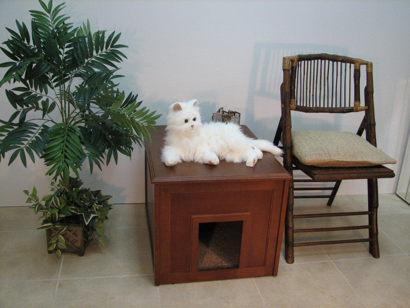 Crown Pet Cat Litter Cabinet With Mahogany Finish