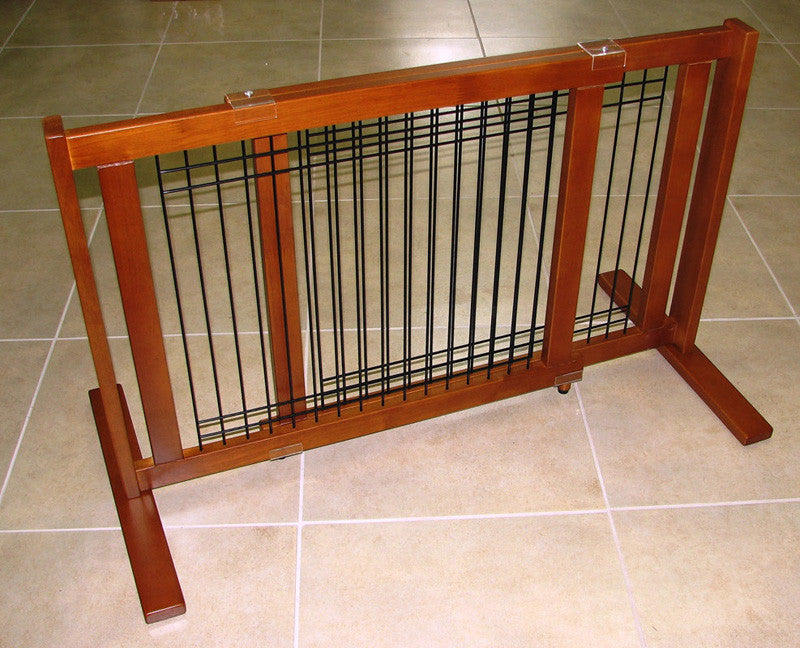 Crown Pet Freestanding Wood/wire Pet Gate, Rubberwood 21" High -large Span