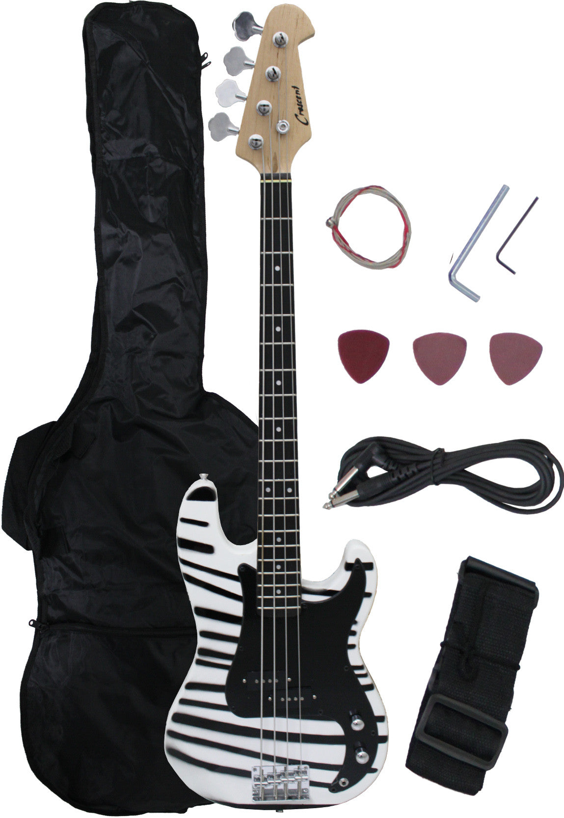 Crescent Direct Eb46-zb 46 Inch Zebra Print Premium Electric Bass Guitar