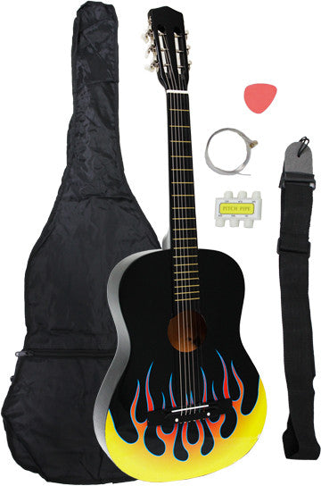 Crescent Direct Mg38-bk-fl 38 Inch Black Flame Beginner Acoustic Guitar
