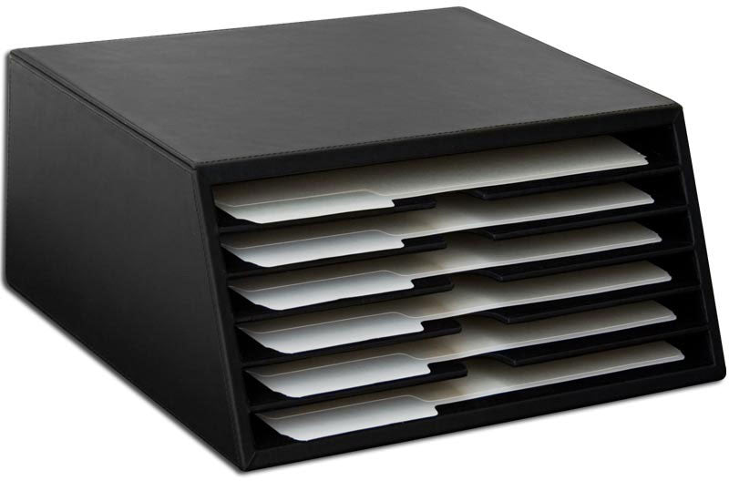 Black Leather 6-tray File Sorter A1097 By Decasso
