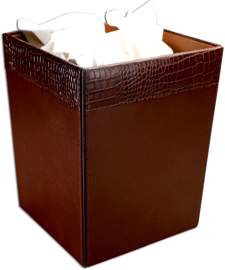 Crocodile-embossed Leather Square Waste Basket A2003 By Decasso