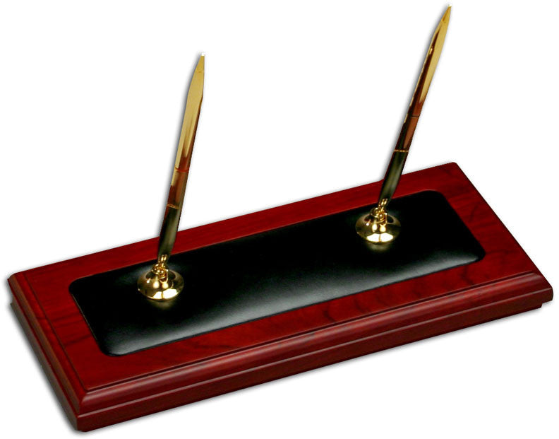 Wood & Leather Double Pen Stand A8004 By Decasso