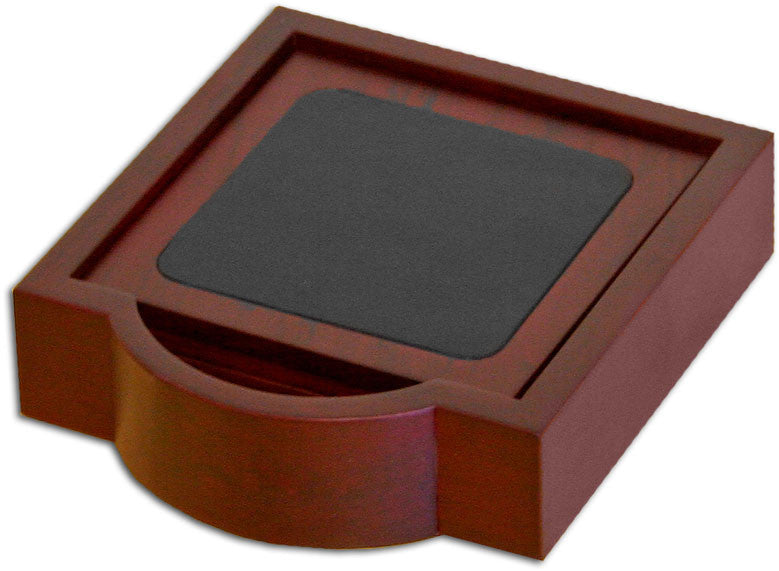 Wood & Leather 4 Square Coaster Set With Holder A8045 By Decasso
