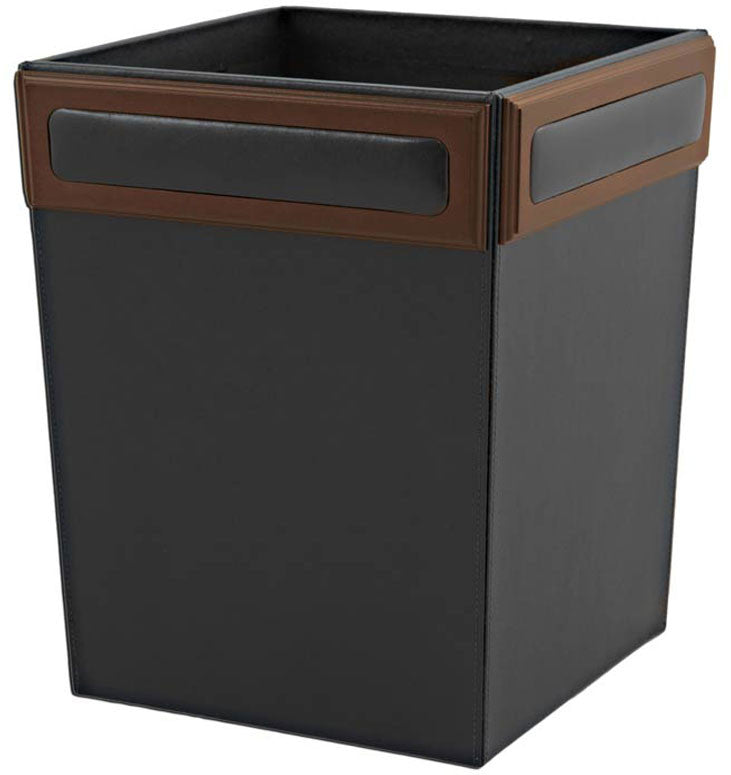 Wood & Leather Square Waste Basket A8403 By Decasso