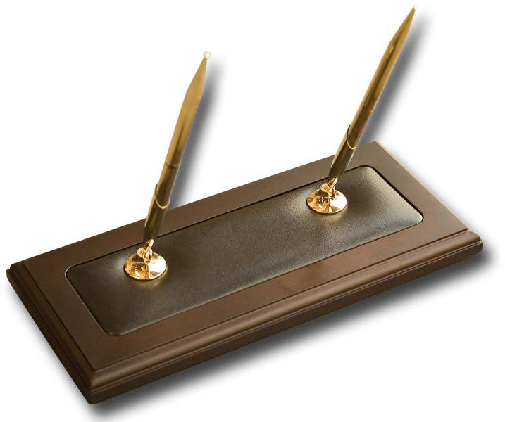 Wood & Leather Double Pen Stand A8404 By Decasso
