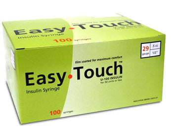 Easytouch Insulin Syringe U-100, 0.5cc 29gax1/2", 100 Count