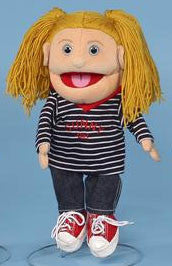 14" Sunny Girl Glove Puppet W/ Striped Shirt Blonde