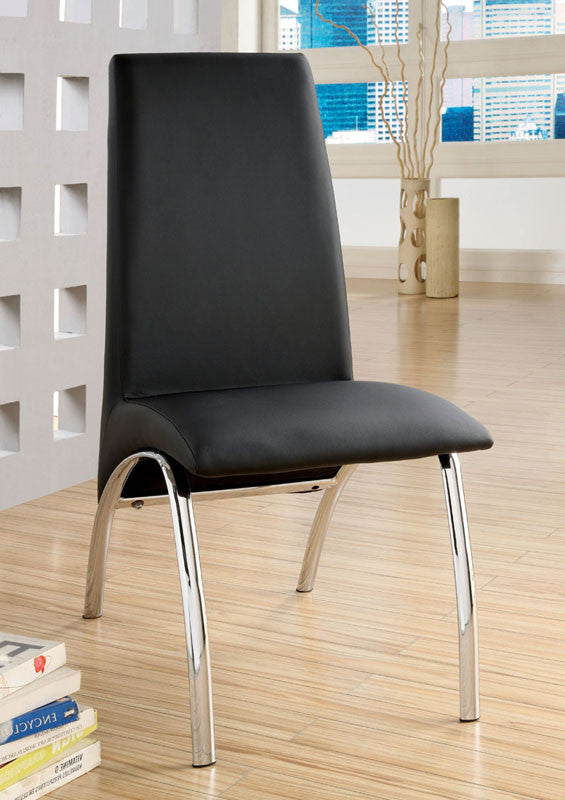 Furniture Of America Idf-8370bk-sc Modern Dining Chair In Black Leatherette (set Of 2)